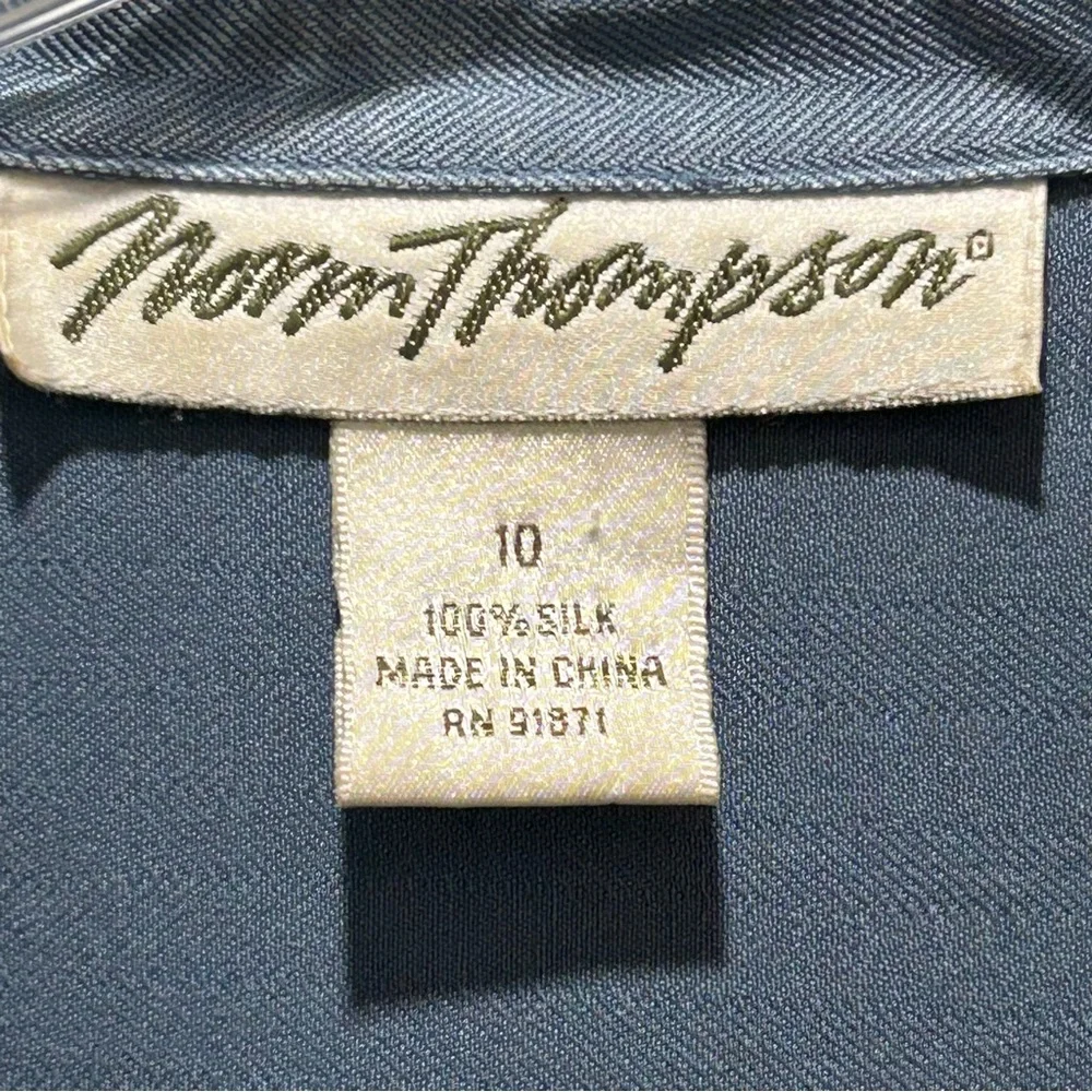 Norm Thompson Women's Blue Silk Twill Button-Up Tunic 3/4 Sleeves - Size 10 - Picture 3 of 9